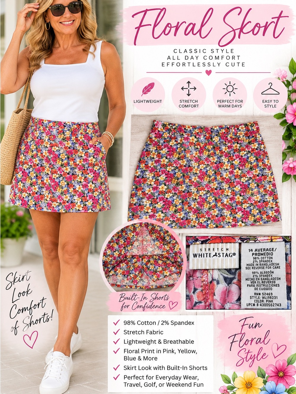 White Stag Multicolor Floral Skort